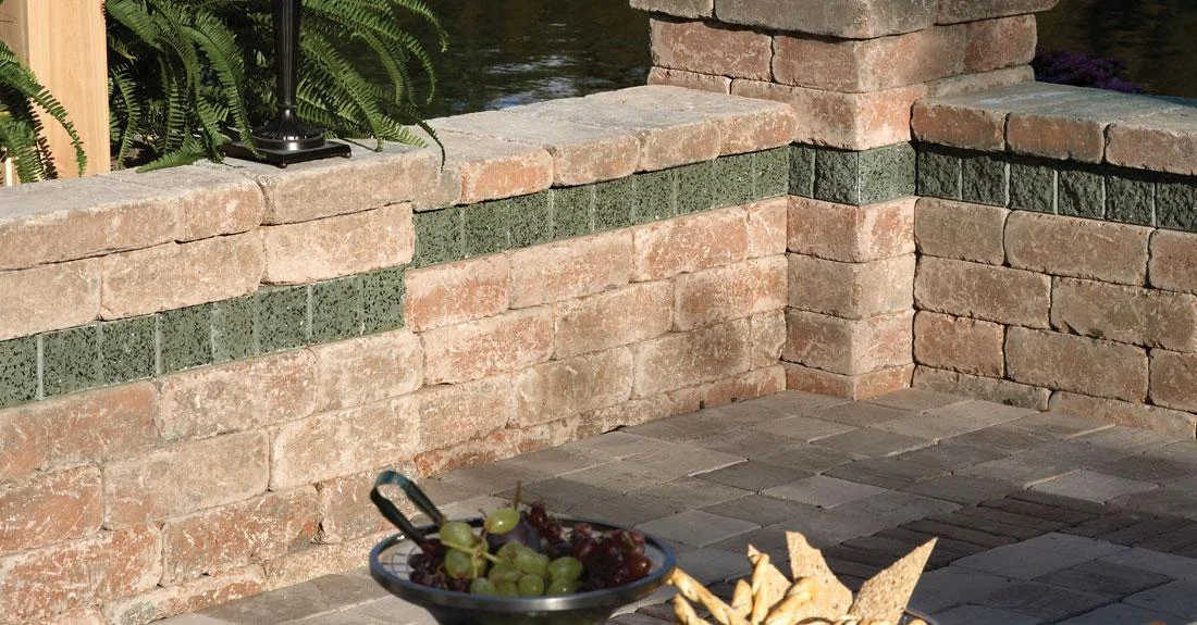 Interlocking retaining wall in Ajax designed and installed by KANU Interlocking with premium stone blocks