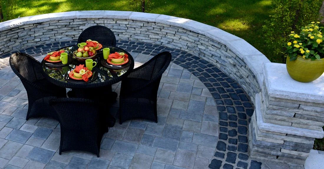 Interlocking retaining wall in Whitchurch-Stouffville designed and installed by KANU Interlocking with premium stone blocks