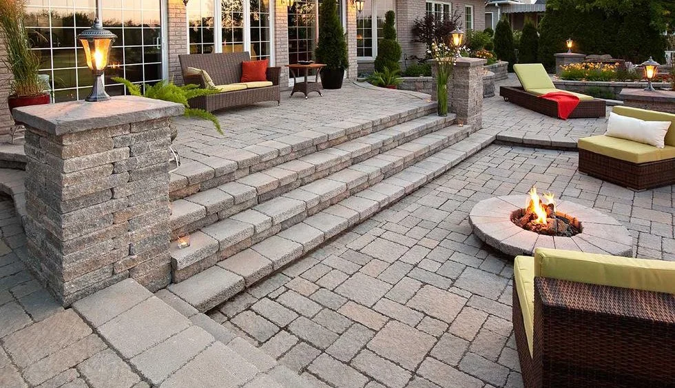Stone patio installation in Markham by KANU Interlocking
