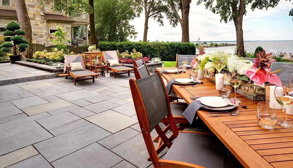 Stone patio installation in Whitchurch-Stouffville by KANU Interlocking